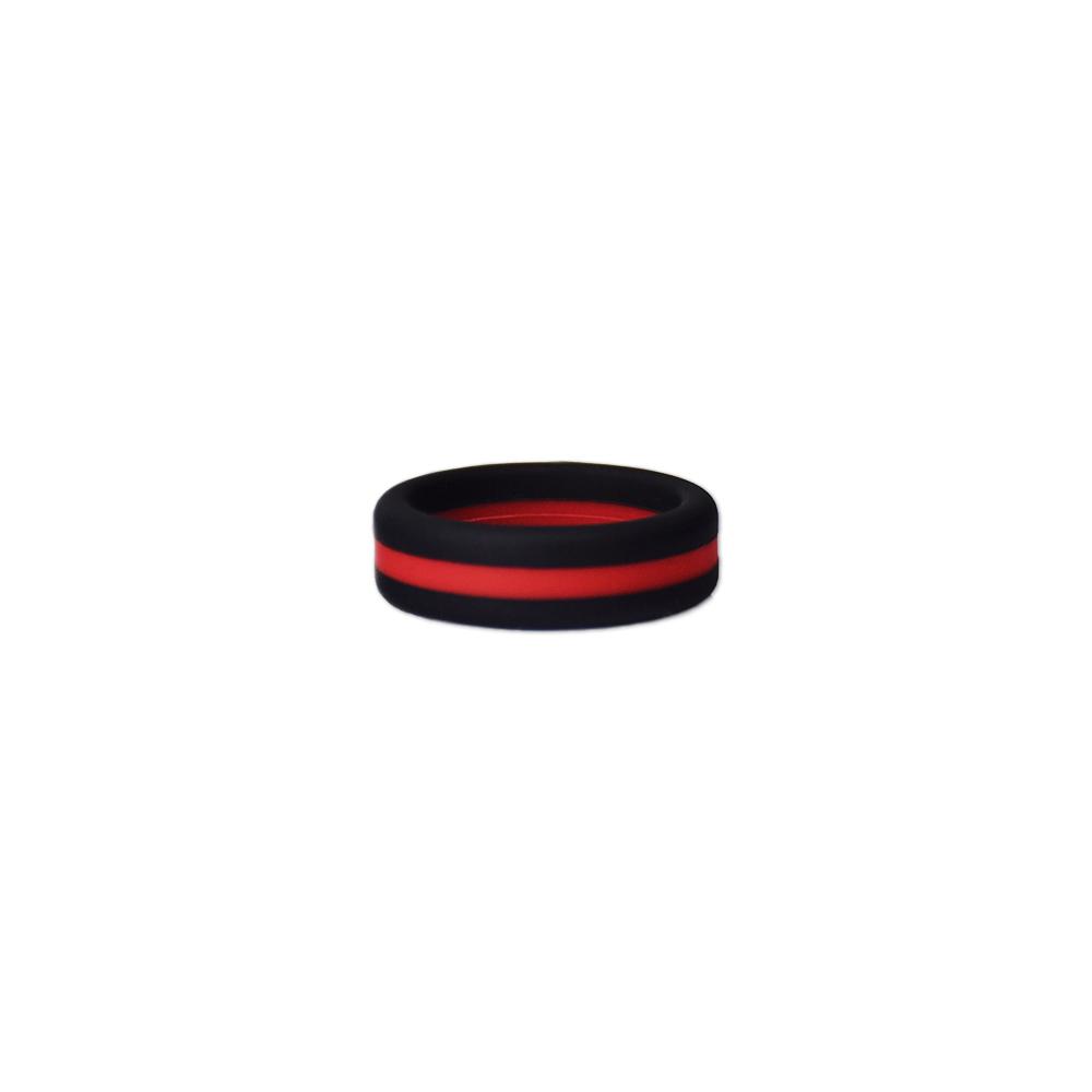 Black and red striped silicone ring, perfect for sports fans and active lifestyles.