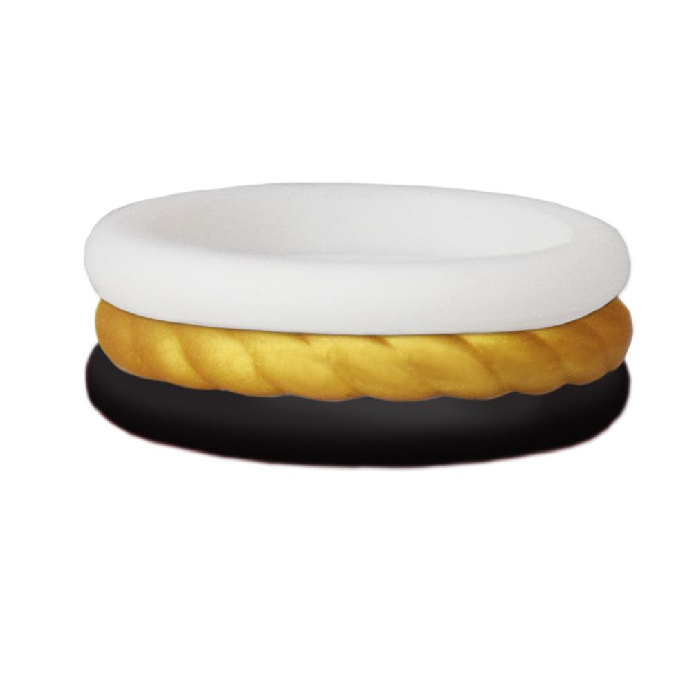 Black/Rope Gold/White Stackable Silicone Ring displayed on a neutral background, showcasing its sleek design and color combination.