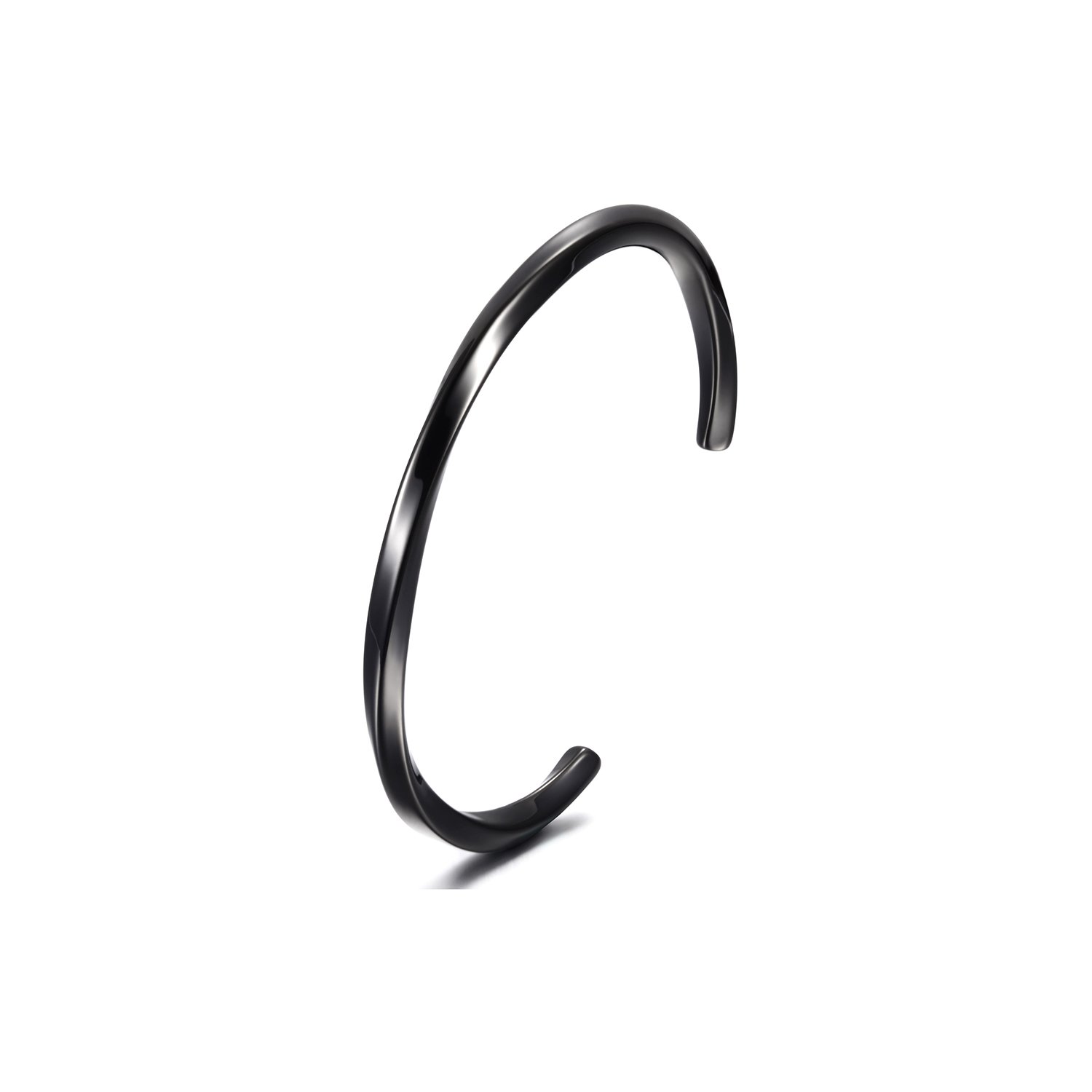 Black and silver twisted line open cuff bracelet made from surgical stainless steel with a gold finish.