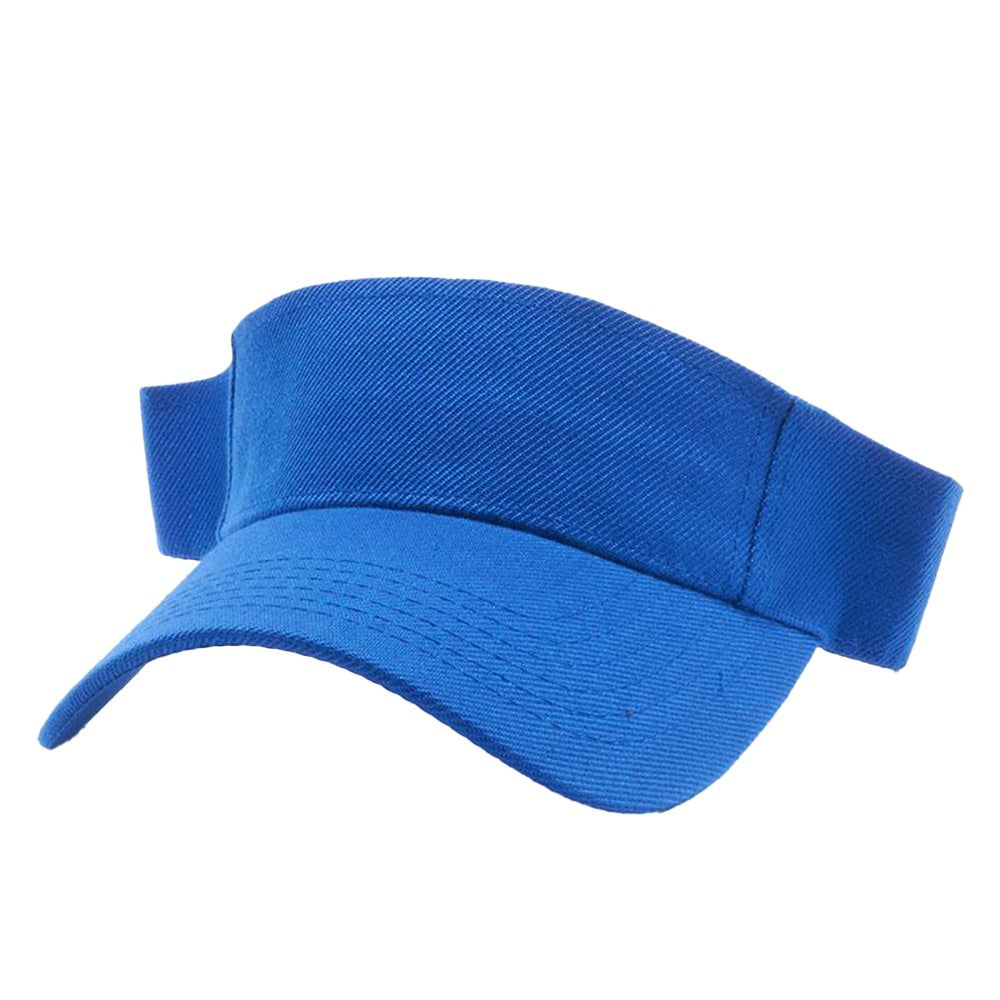 A pack of 6 blank visor hats in various colors, showcasing their curved visor and low-profile design, made from premium acrylic fabric.