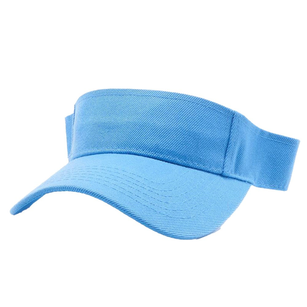 A pack of 6 blank visor hats in various colors, showcasing their curved visor and low-profile design, made from premium acrylic fabric.