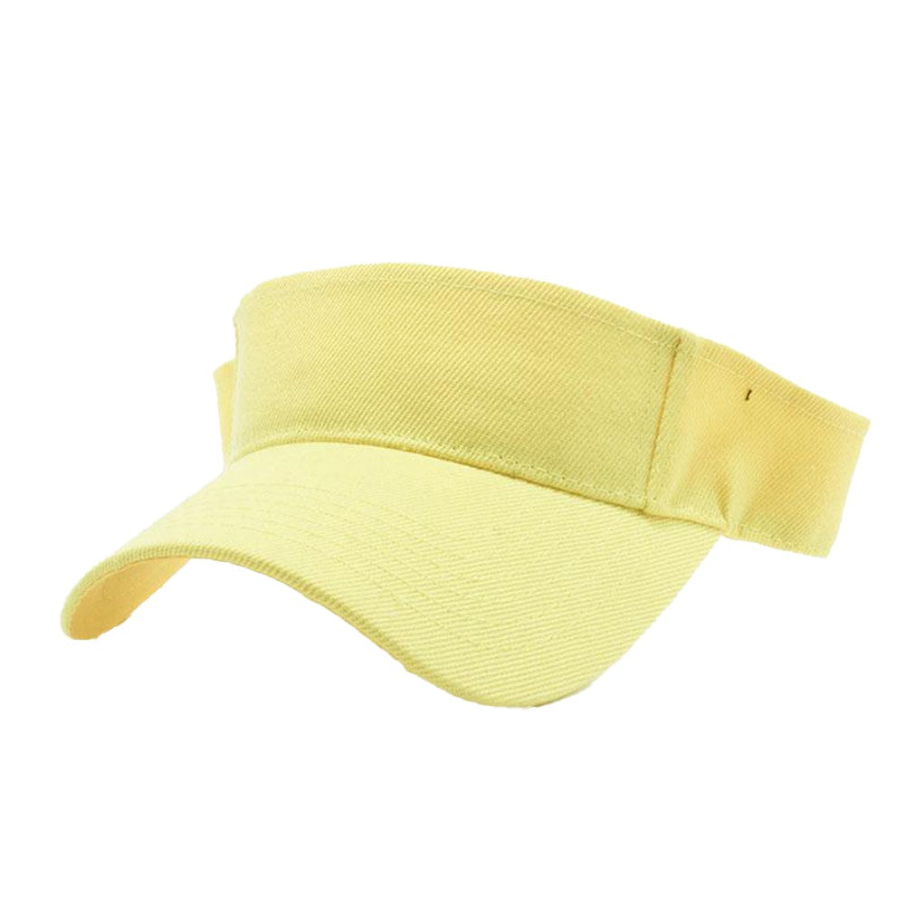 A pack of 6 blank visor hats in various colors, showcasing their curved visor and low-profile design, made from premium acrylic fabric.