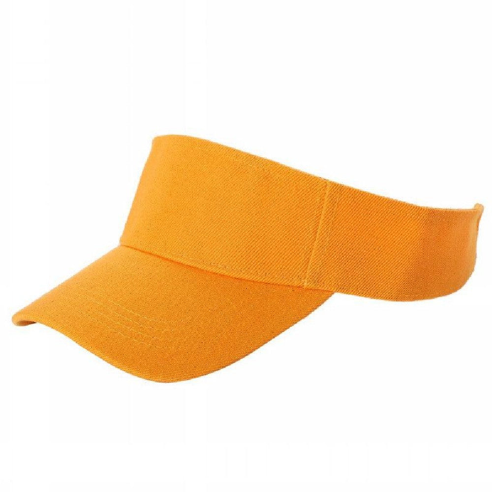 A pack of 6 blank visor hats in various colors, showcasing their curved visor and low-profile design, made from premium acrylic fabric.