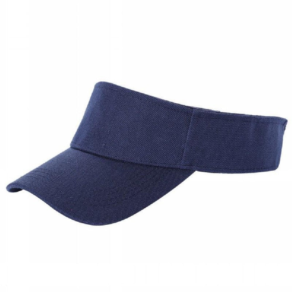 A pack of 6 blank visor hats in various colors, showcasing their curved visor and low-profile design, made from premium acrylic fabric.