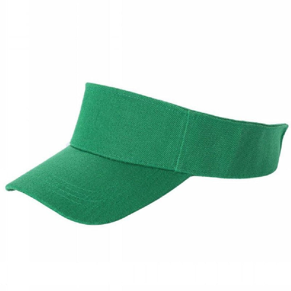 A pack of 6 blank visor hats in various colors, showcasing their curved visor and low-profile design, made from premium acrylic fabric.