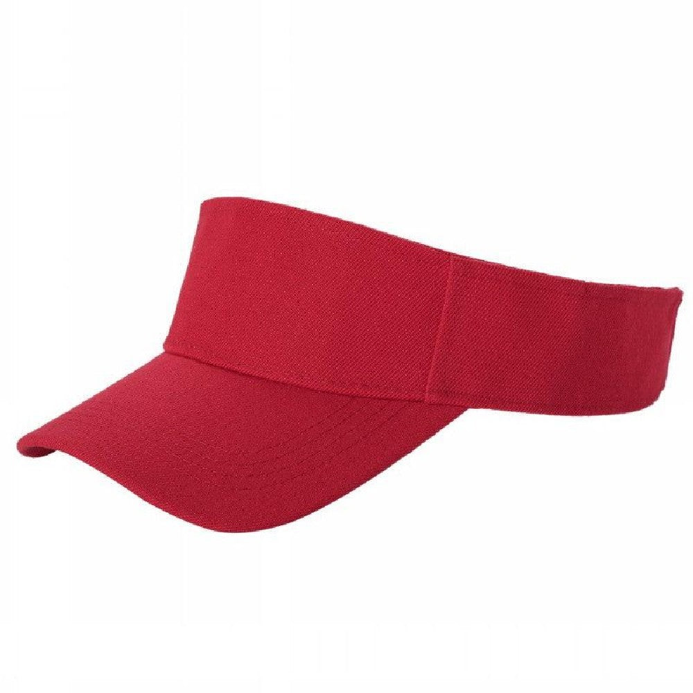 A pack of 6 blank visor hats in various colors, showcasing their curved visor and low-profile design, made from premium acrylic fabric.