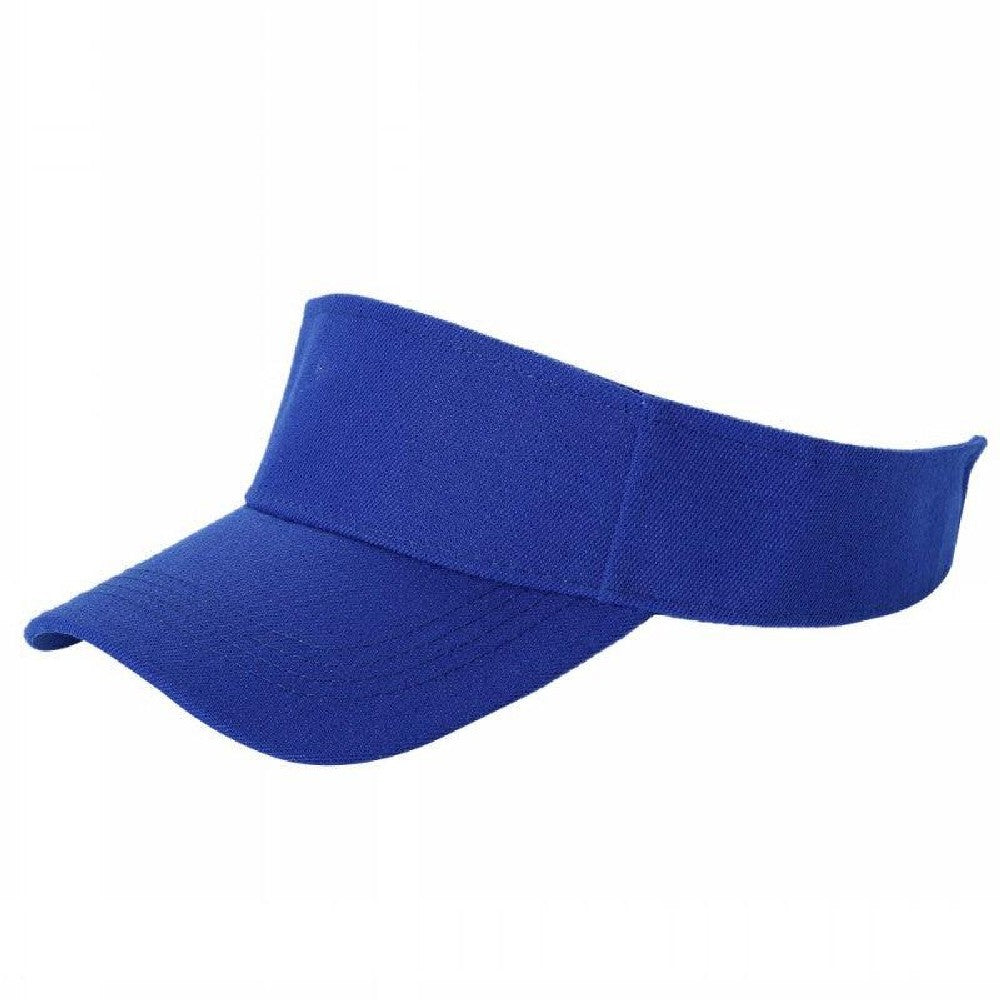 A pack of 6 blank visor hats in various colors, showcasing their curved visor and low-profile design, made from premium acrylic fabric.