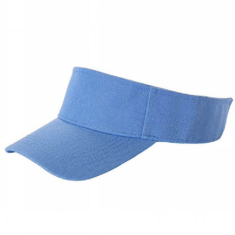 A pack of 6 blank visor hats in various colors, showcasing their curved visor and low-profile design, made from premium acrylic fabric.