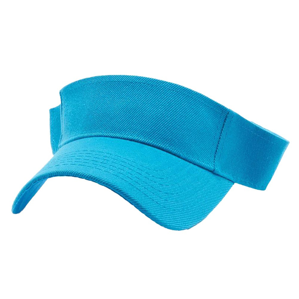 A pack of 6 blank visor hats in various colors, showcasing their curved visor and low-profile design, made from premium acrylic fabric.