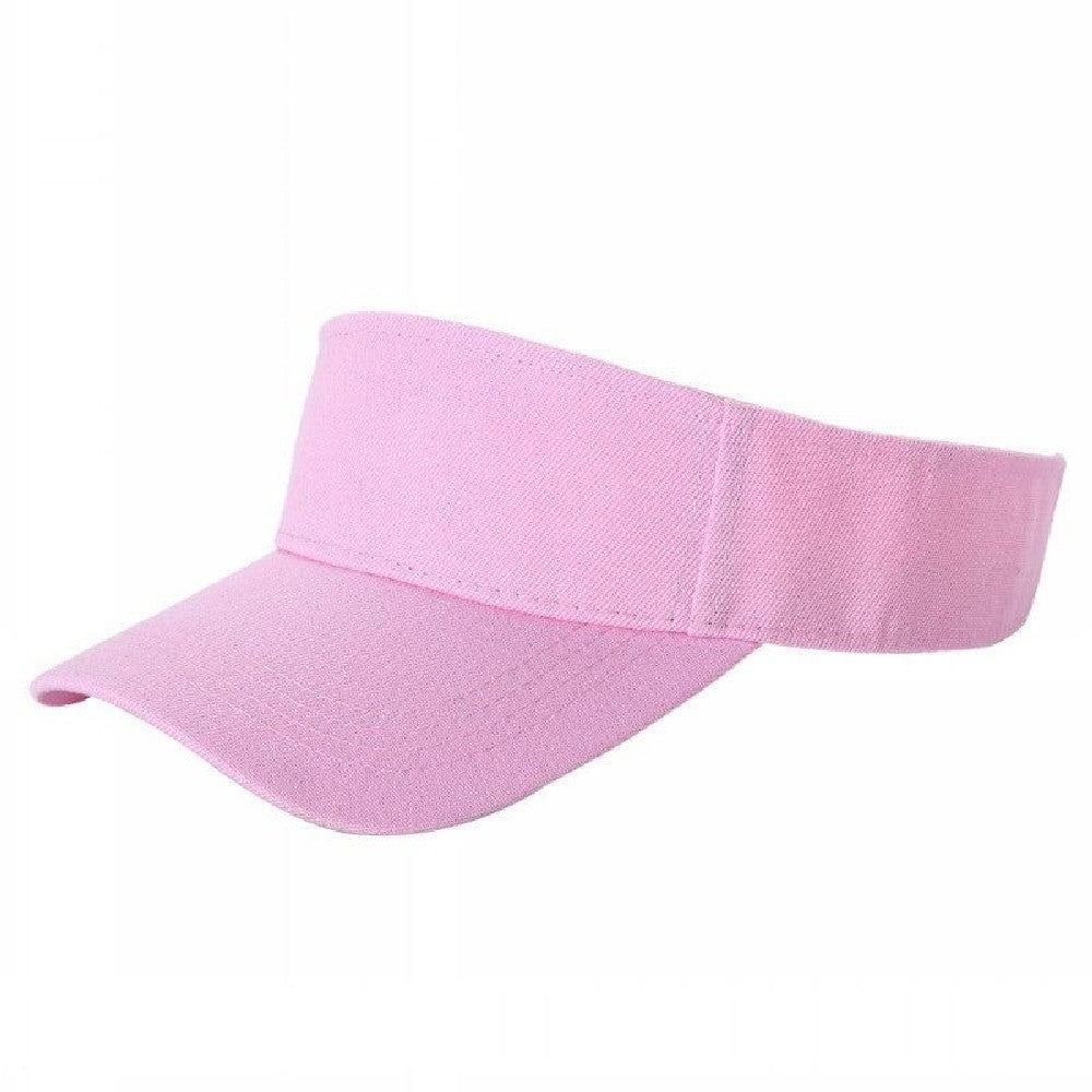 A pack of 6 blank visor hats in various colors, showcasing their curved visor and low-profile design, made from premium acrylic fabric.