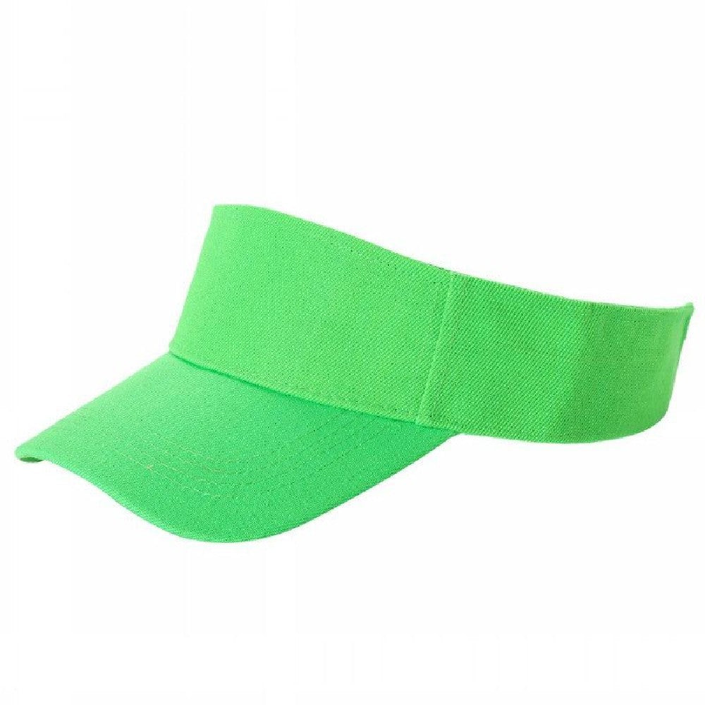 A pack of 6 blank visor hats in various colors, showcasing their curved visor and low-profile design, made from premium acrylic fabric.