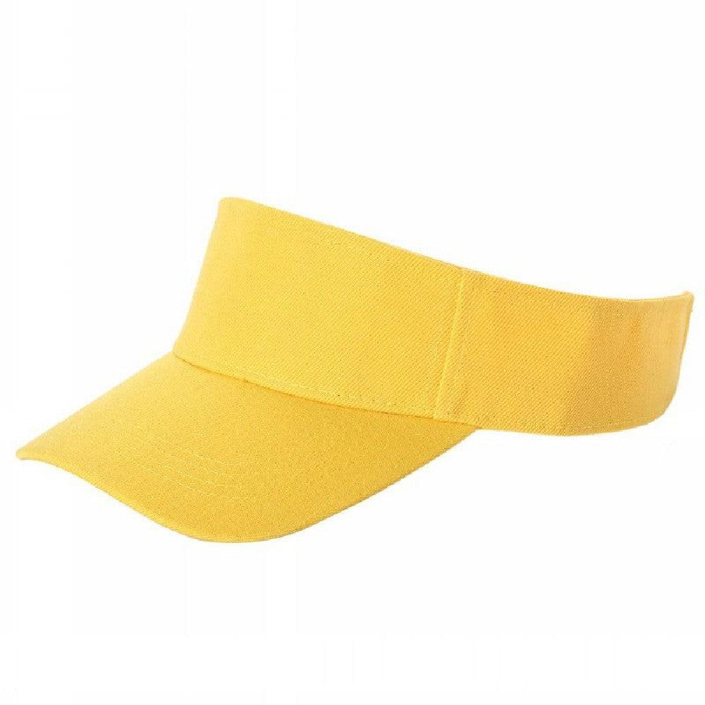 A pack of 6 blank visor hats in various colors, showcasing their curved visor and low-profile design, made from premium acrylic fabric.