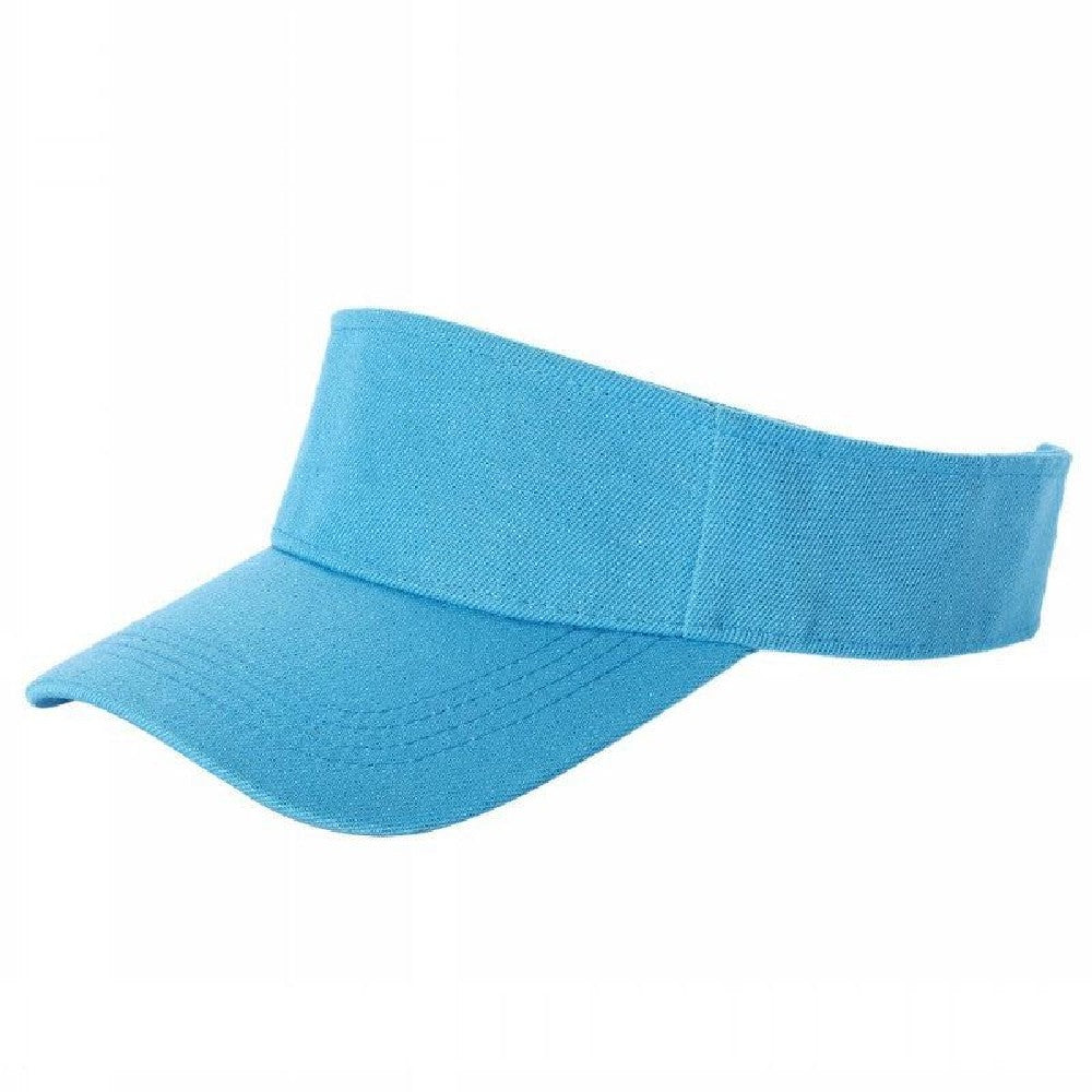 A pack of 6 blank visor hats in various colors, showcasing their curved visor and low-profile design, made from premium acrylic fabric.