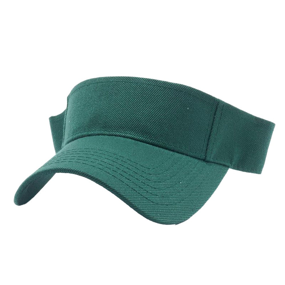 A pack of 6 blank visor hats in various colors, showcasing their curved visor and low-profile design, made from premium acrylic fabric.