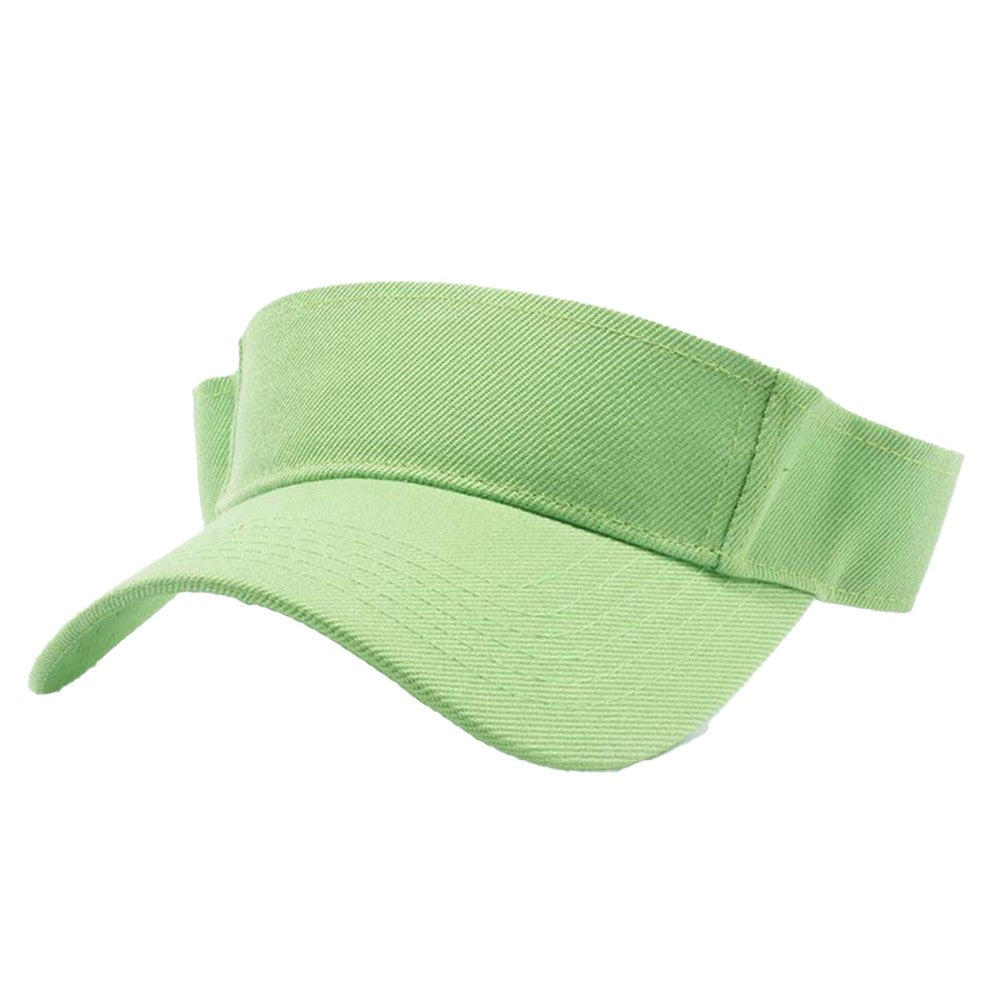 A pack of 6 blank visor hats in various colors, showcasing their curved visor and low-profile design, made from premium acrylic fabric.