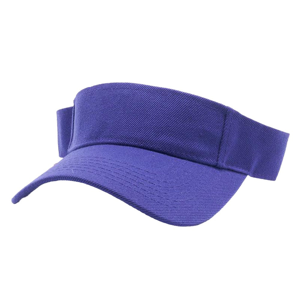 A pack of 6 blank visor hats in various colors, showcasing their curved visor and low-profile design, made from premium acrylic fabric.