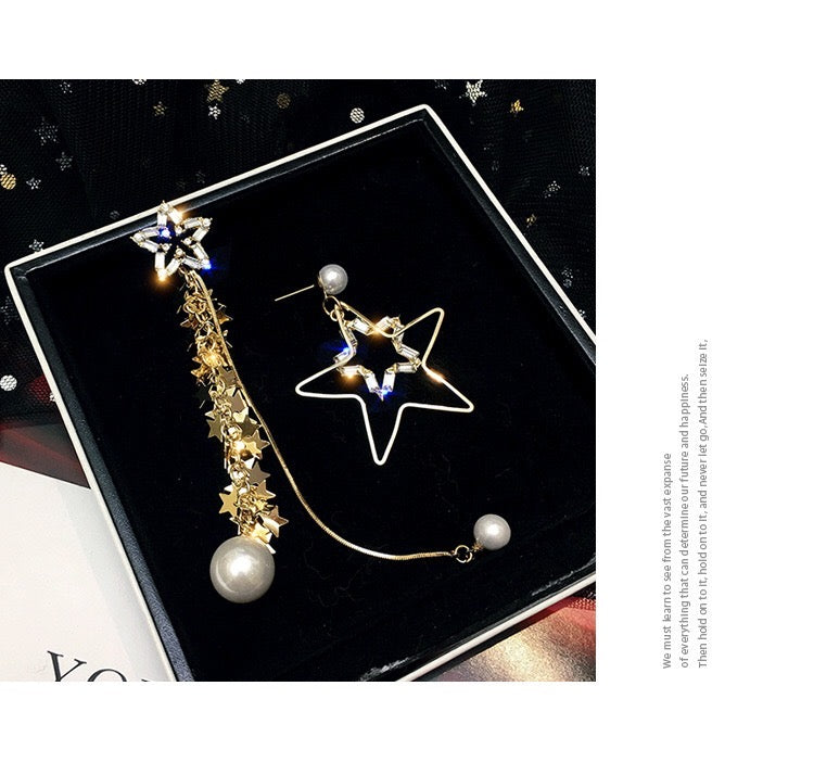 BlingBling Stars Tassel Earrings featuring pearls and 925 silver, showcasing a stylish and elegant design.