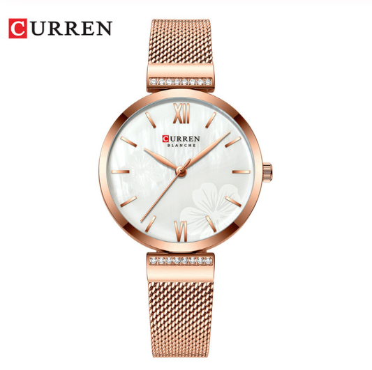 Blith Women's Watch I 551125 with a sleek metal chain strap and simple white dial, available in pink and silver colors.