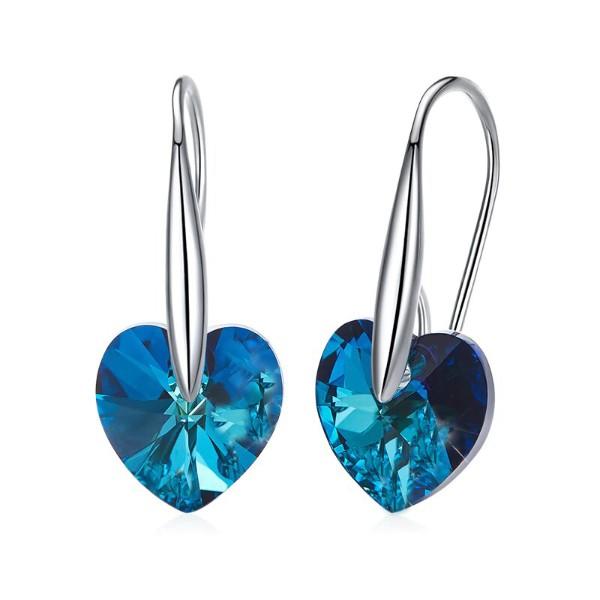 Elegant blue heart-shaped drop earrings made of 14K white gold, featuring vibrant blue elements stones, perfect for any occasion.