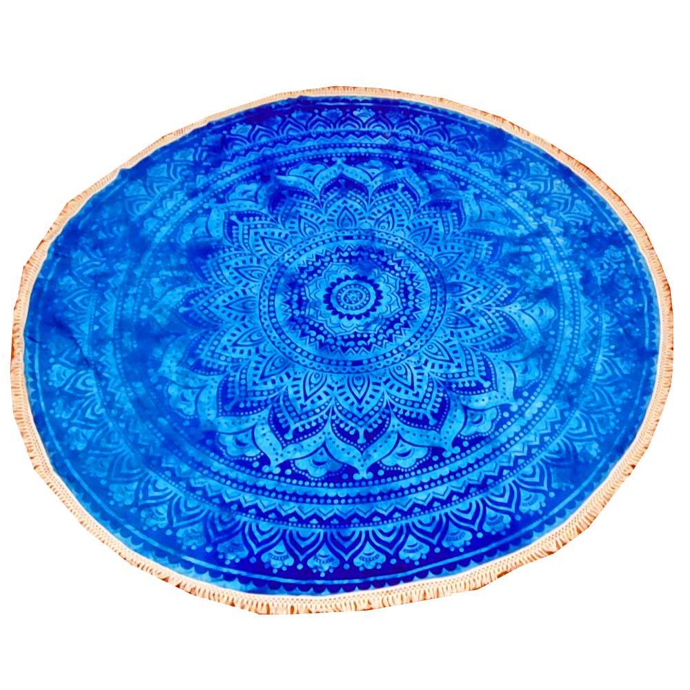 Blue Ombre Round Star Mandala Tapestry featuring intricate lace trim, perfect for wall art or versatile home decor.