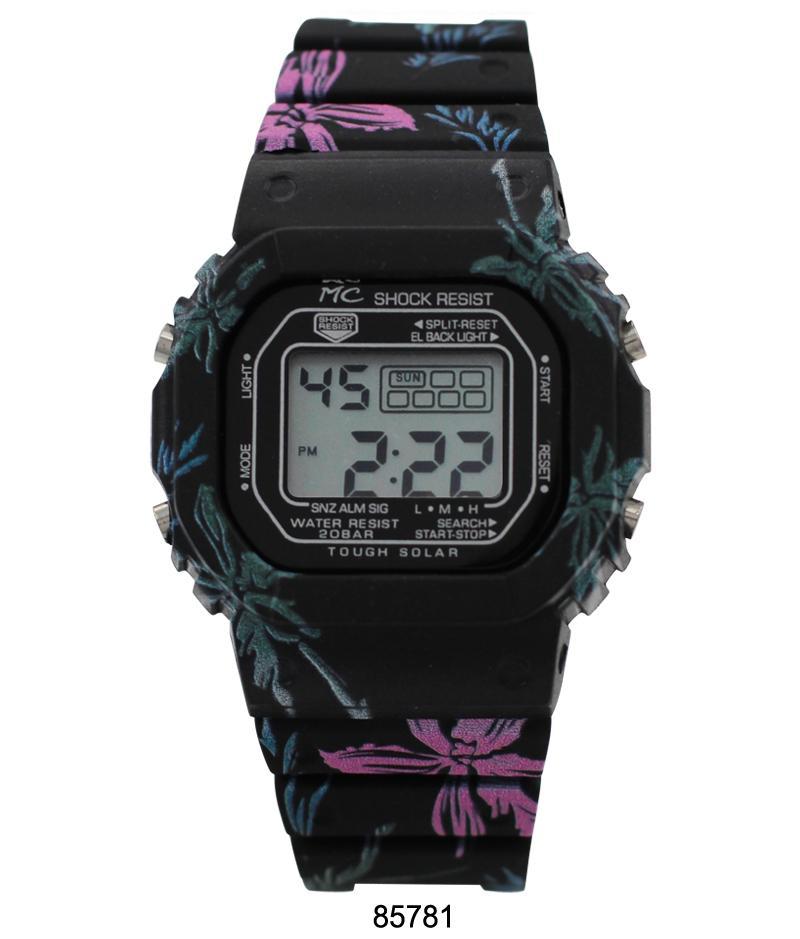 Blytheville Montres Carlo Digital Watch featuring a black floral print and silicon band.