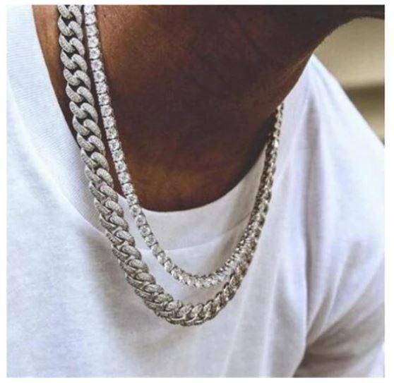 BMKIT1 Silver Color set featuring 18MM Cuban chains and matching bracelets in elegant brass finish.