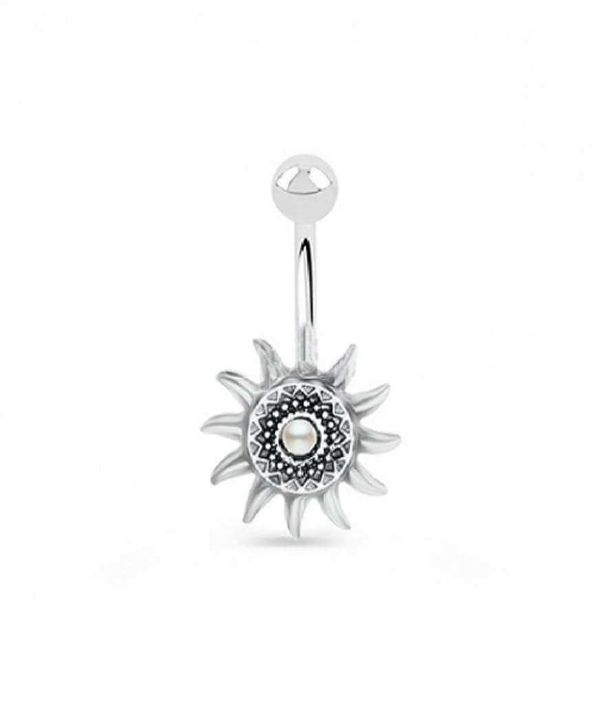 Boho Surgical Steel Belly Bar featuring intricate ethnic designs, perfect for belly button piercings.