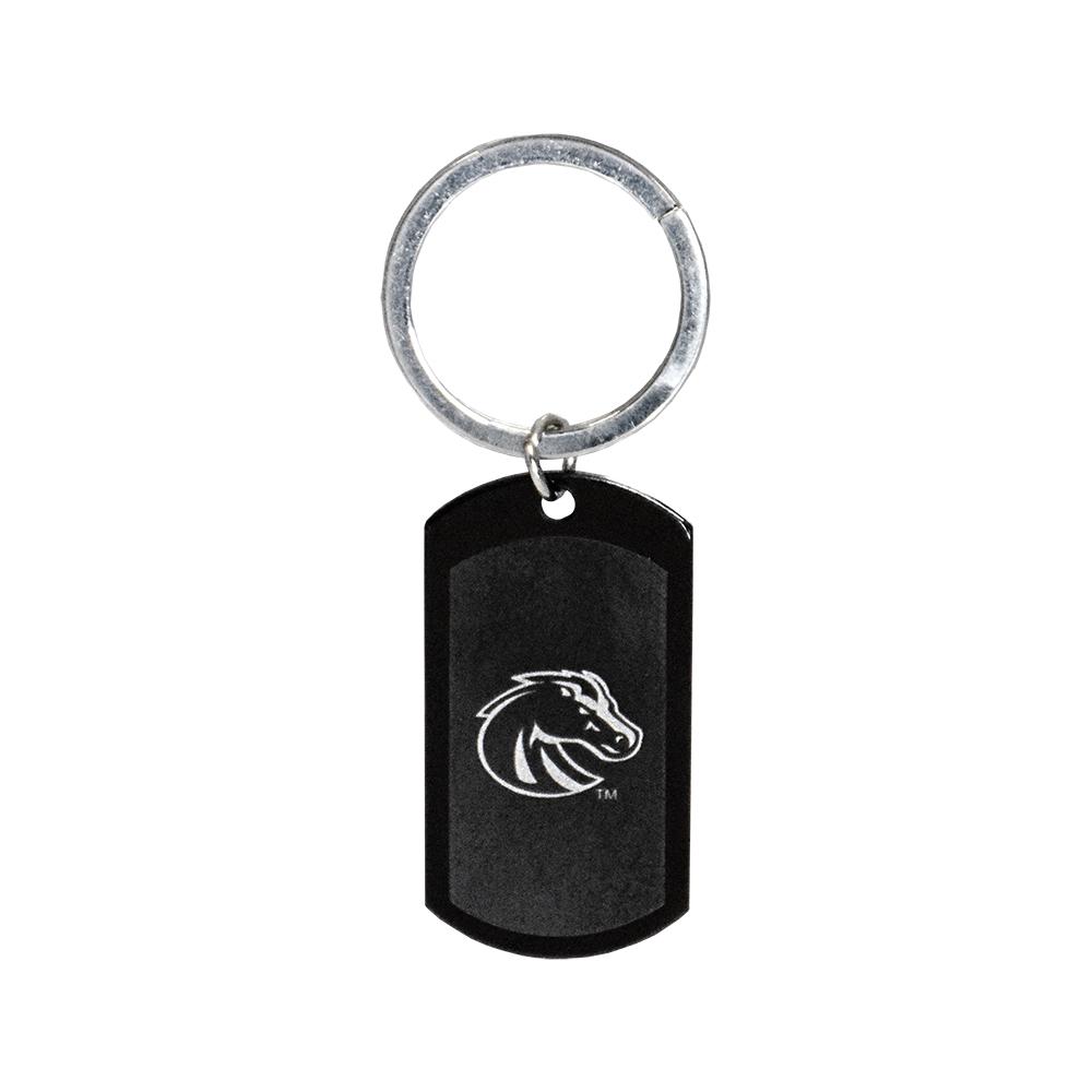 Boise St. Broncos Key Tag featuring the official logo on a black finish key chain with a key ring.