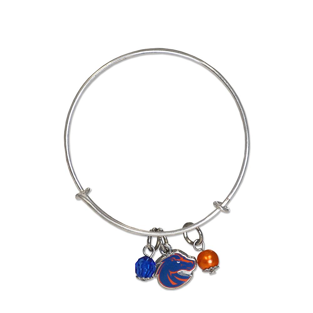 Boise State Bangle Bracelet featuring the official logo and blue-orange rhinestones, adjustable from 7-8 inches.