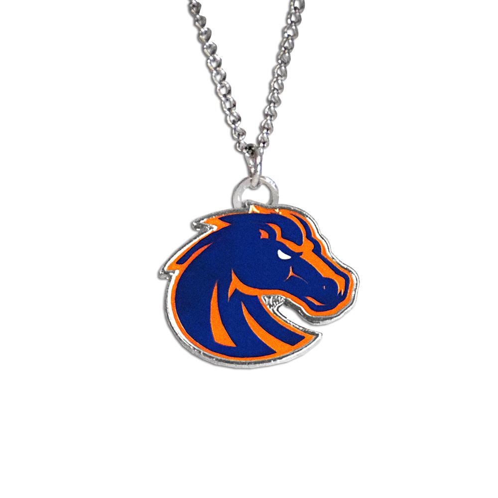 Boise State Fan Necklace featuring a silver pendant with the Boise State logo and an adjustable chain.