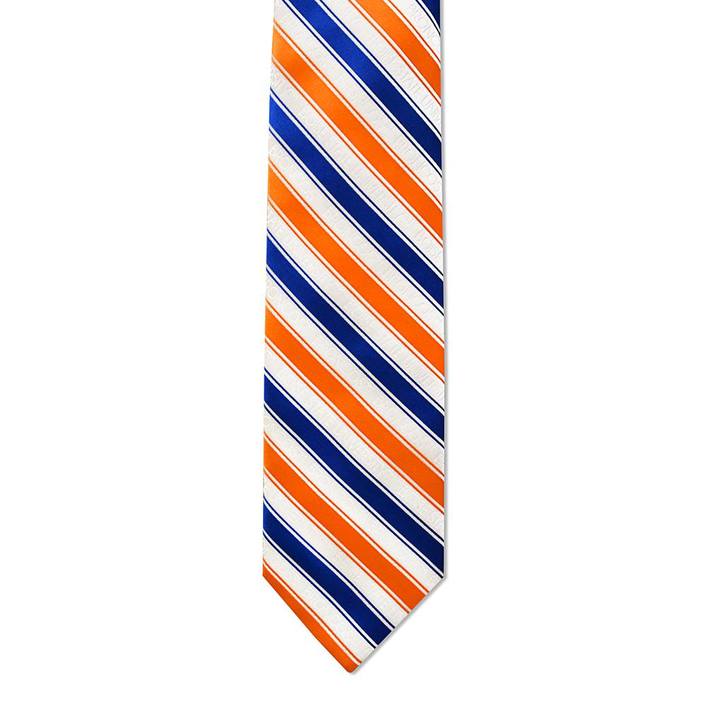 Boise State Men's Tie featuring a trendy striped design in team colors, made from durable microfiber material.