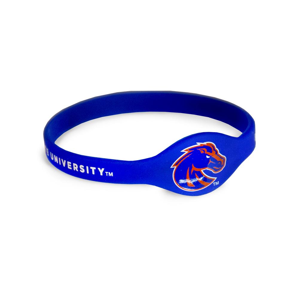 A vibrant Boise State Silicone Bracelet showcasing team colors and logo, designed for comfort and durability.