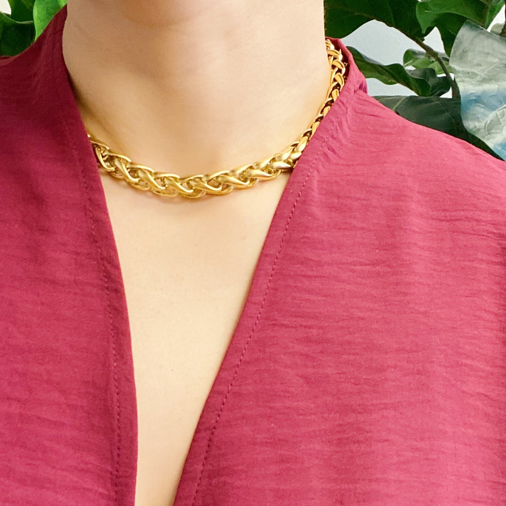 Bold and Edgy Chain Necklace featuring small links, 18k gold plated stainless steel, and a stylish design for layering.