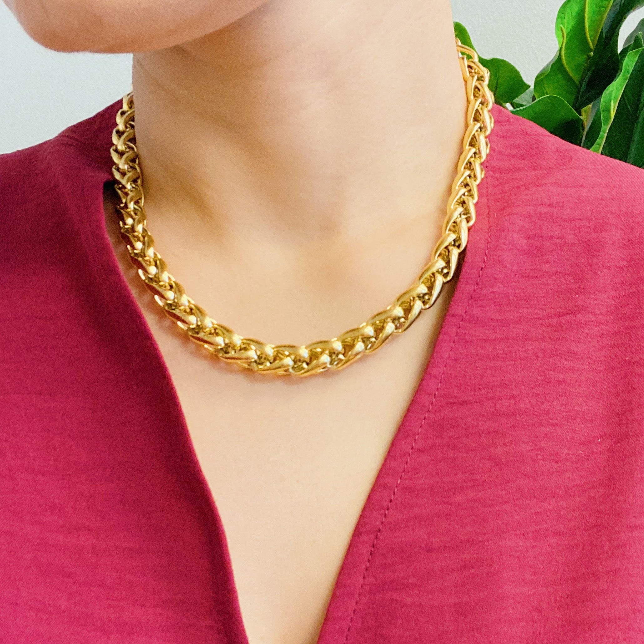 Bold and Edgy Chain Necklace featuring small links, 18k gold plated stainless steel, and a stylish design for layering.