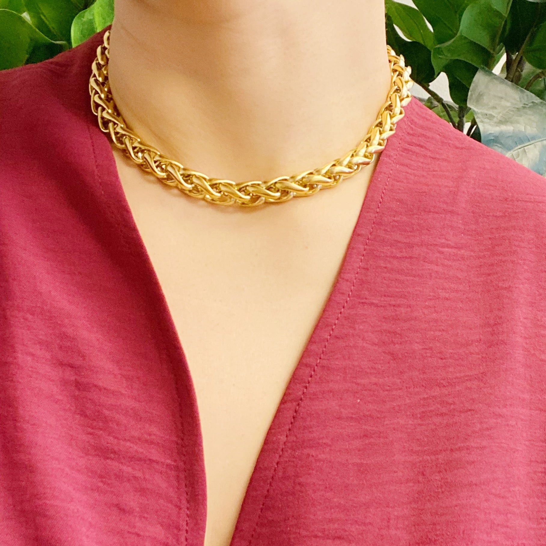 Bold and Edgy Chain Necklace featuring small links, 18k gold plated stainless steel, and a stylish design for layering.