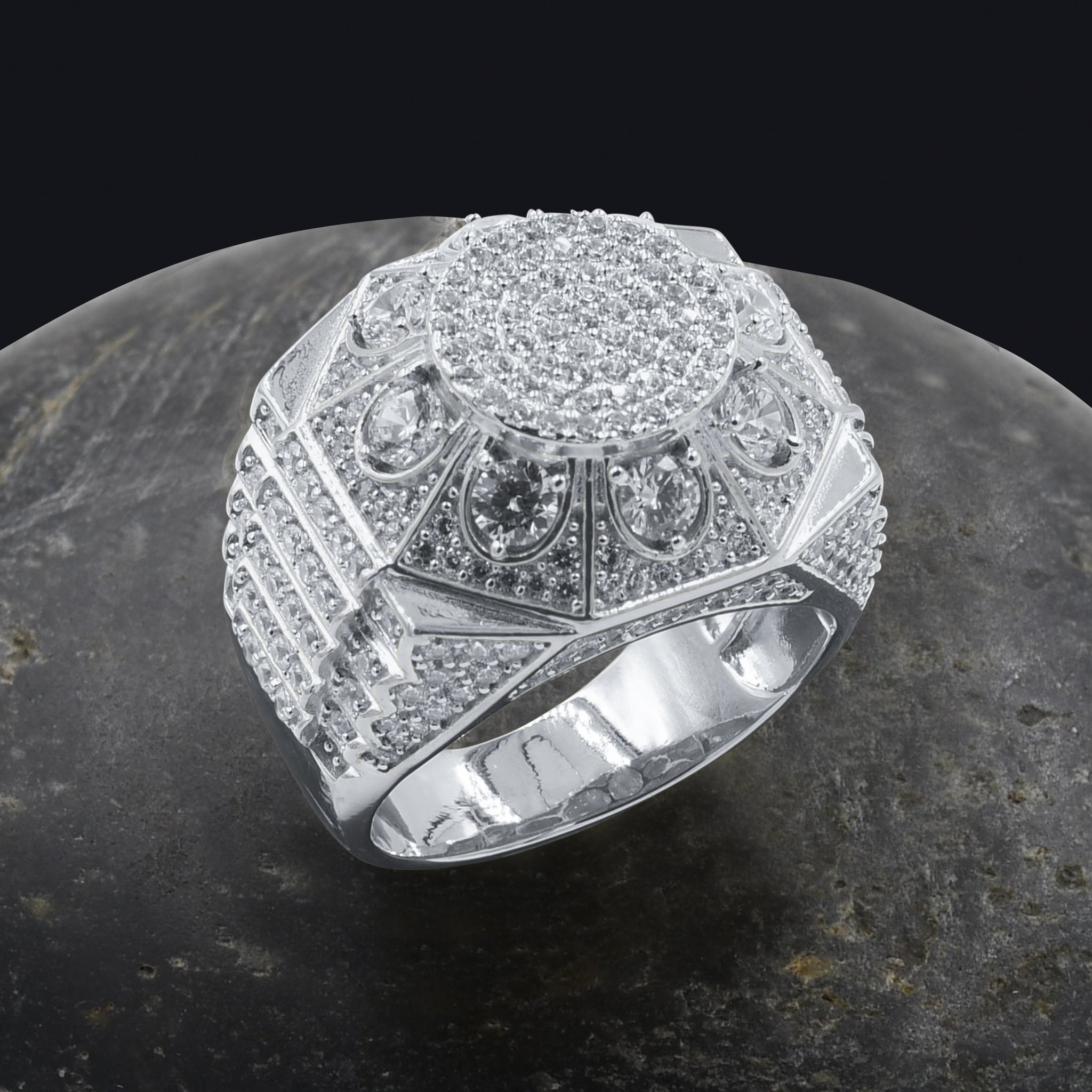 A stunning BOTANIC Silver Ring featuring sparkling cubic zirconia stones set in 925 Sterling Silver, showcasing a blossomy design.