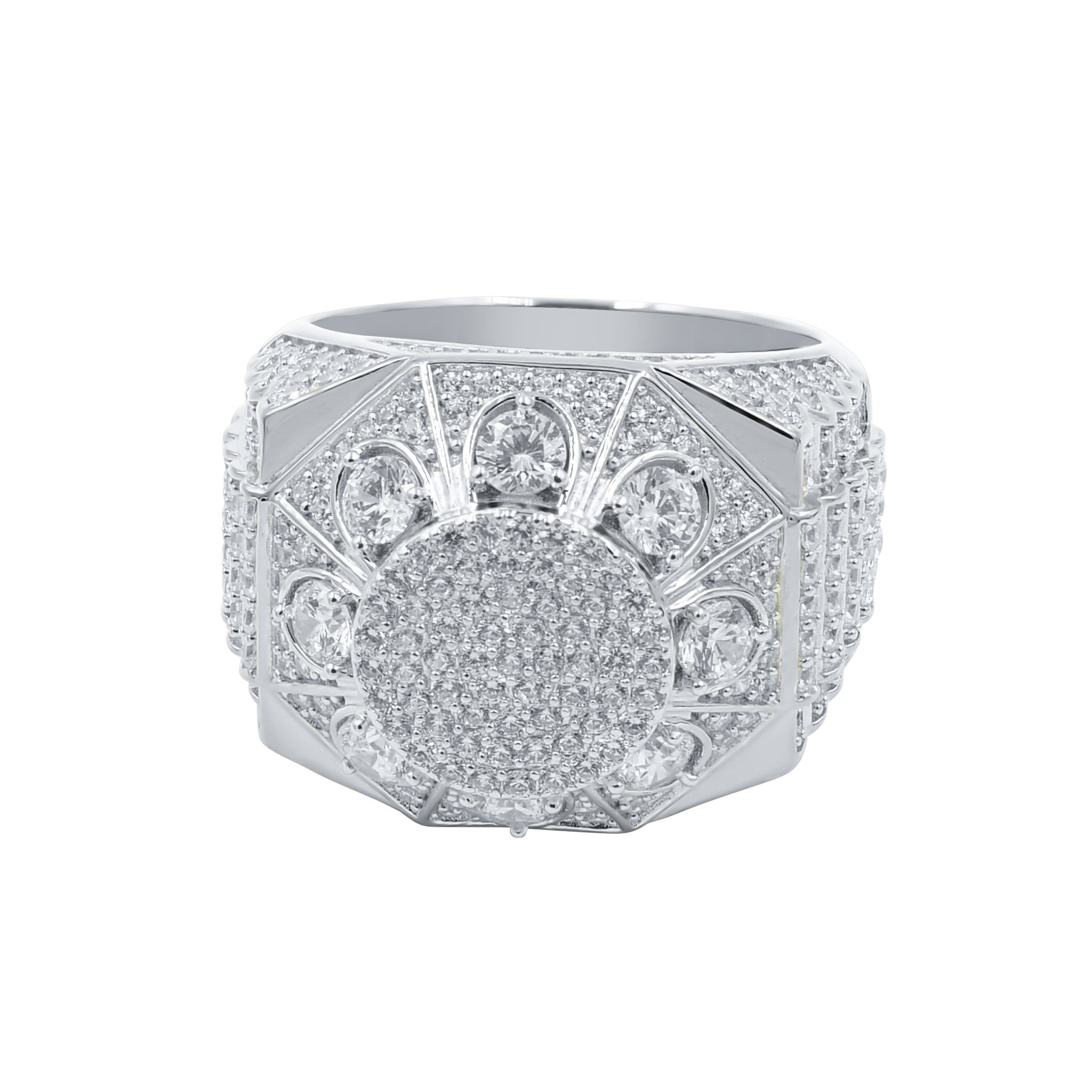 A stunning BOTANIC Silver Ring featuring sparkling cubic zirconia stones set in 925 Sterling Silver, showcasing a blossomy design.