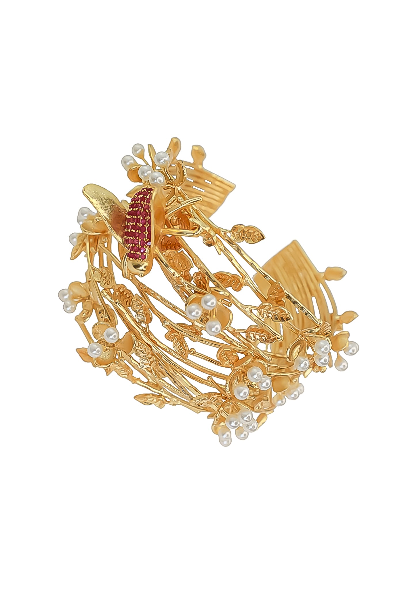 A beautifully crafted Botanical Bracelet featuring intricate floral designs, 18K gold plating, and an adjustable size for comfort.