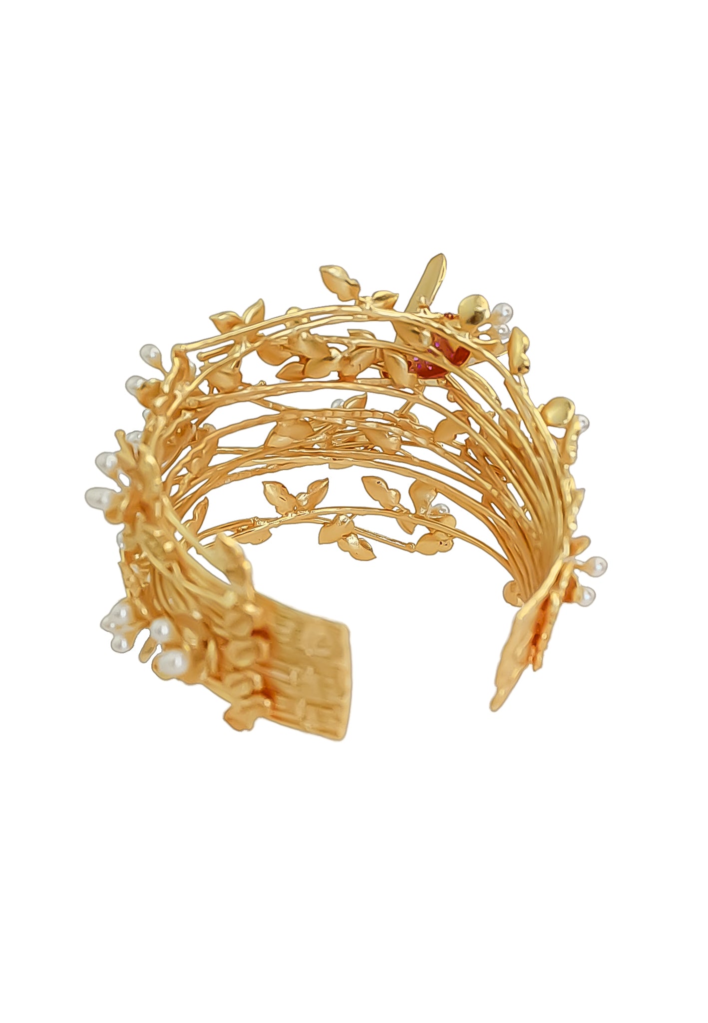 A beautifully crafted Botanical Bracelet featuring intricate floral designs, 18K gold plating, and an adjustable size for comfort.