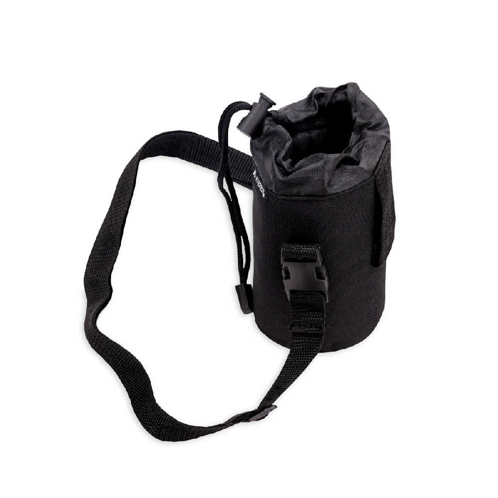 Insulated Bottle Holder Pack worn around the waist, featuring a squeeze bottle and made from durable 600D polyester.