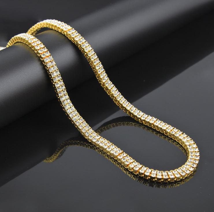 BRACE 2 Row 24" Tennis Chain featuring sparkling rhinestones on a base alloy metal chain, showcasing a luxurious design.