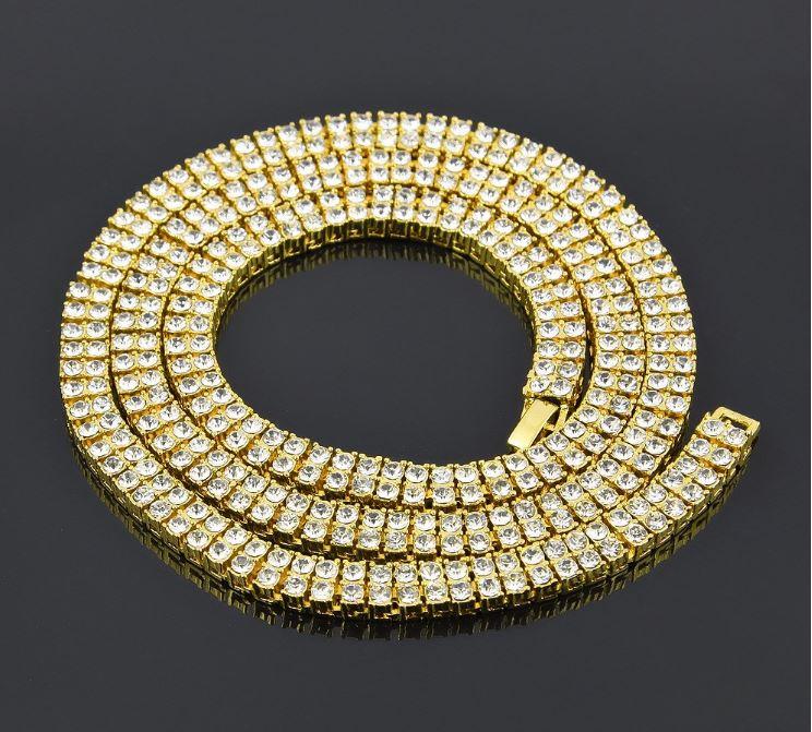 BRACE 2 Row 24" Tennis Chain featuring sparkling rhinestones on a base alloy metal chain, showcasing a luxurious design.