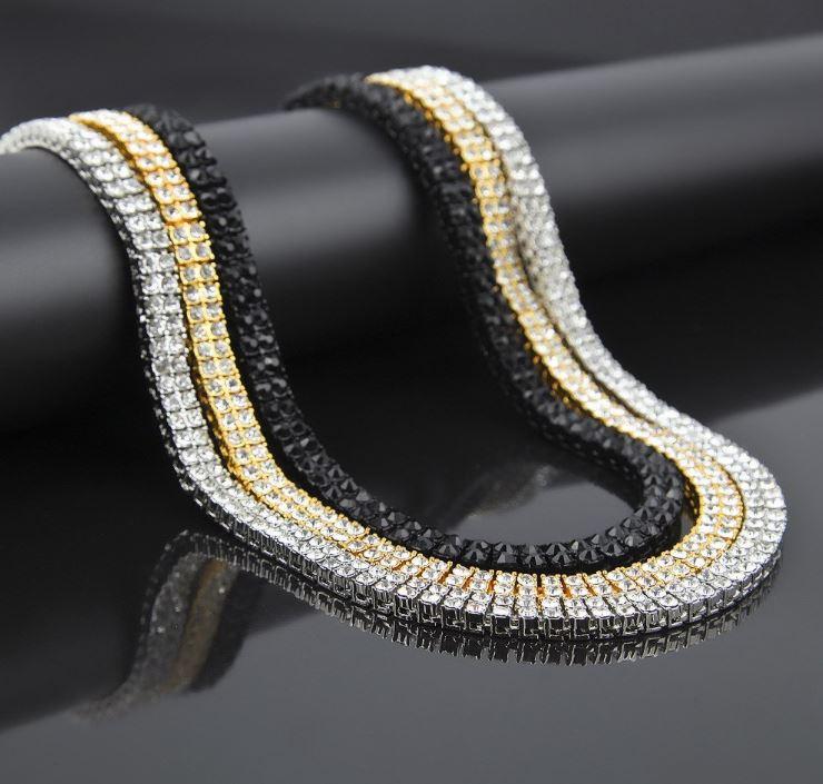 BRACE 2 Row 24" Tennis Chain featuring sparkling rhinestones on a base alloy metal chain, showcasing a luxurious design.