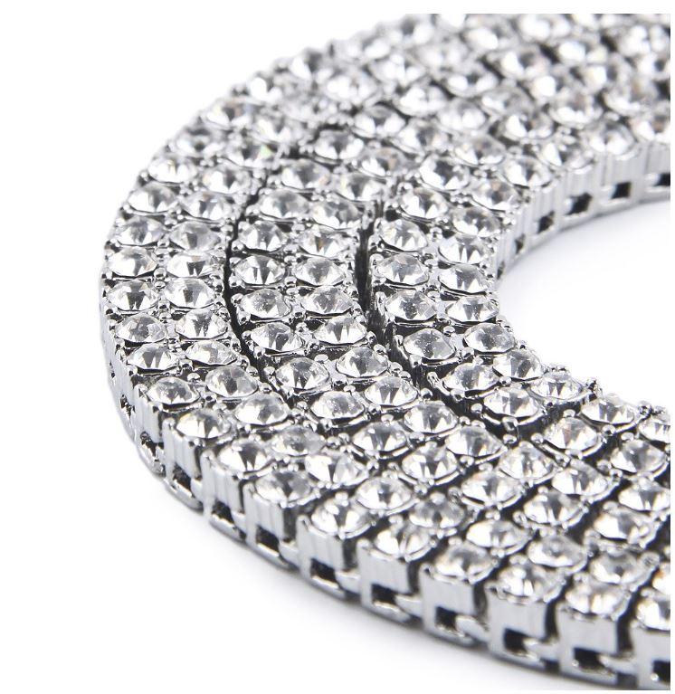 BRACE 2 Row 24" Tennis Chain featuring sparkling rhinestones on a base alloy metal chain, showcasing a luxurious design.