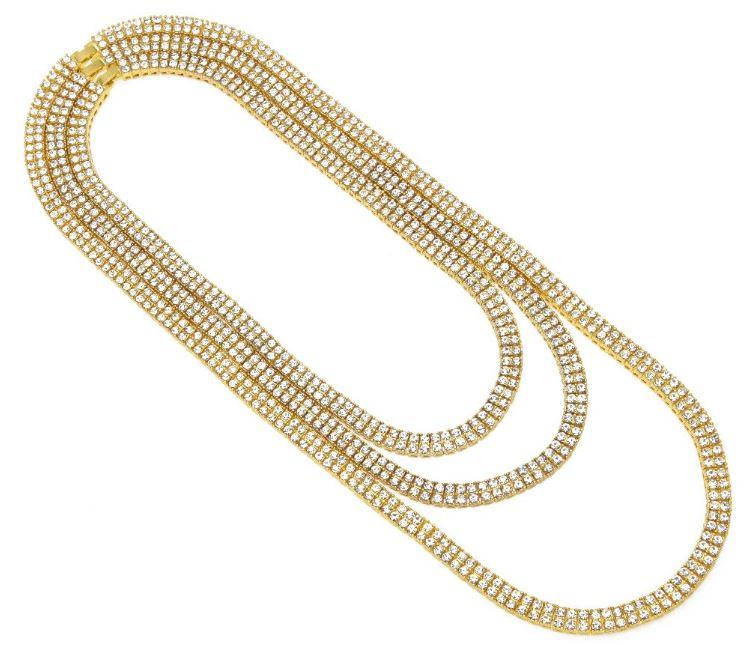 BRACE 2 Row 24" Tennis Chain featuring sparkling rhinestones on a base alloy metal chain, showcasing a luxurious design.