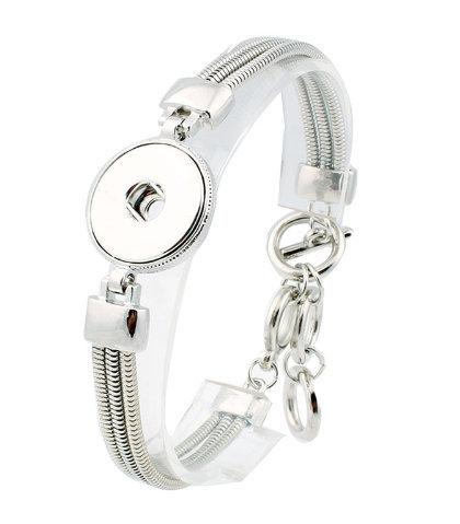 Silver plated adjustable snap bracelet with toggle clasp, showcasing interchangeable 18-20mm snaps.