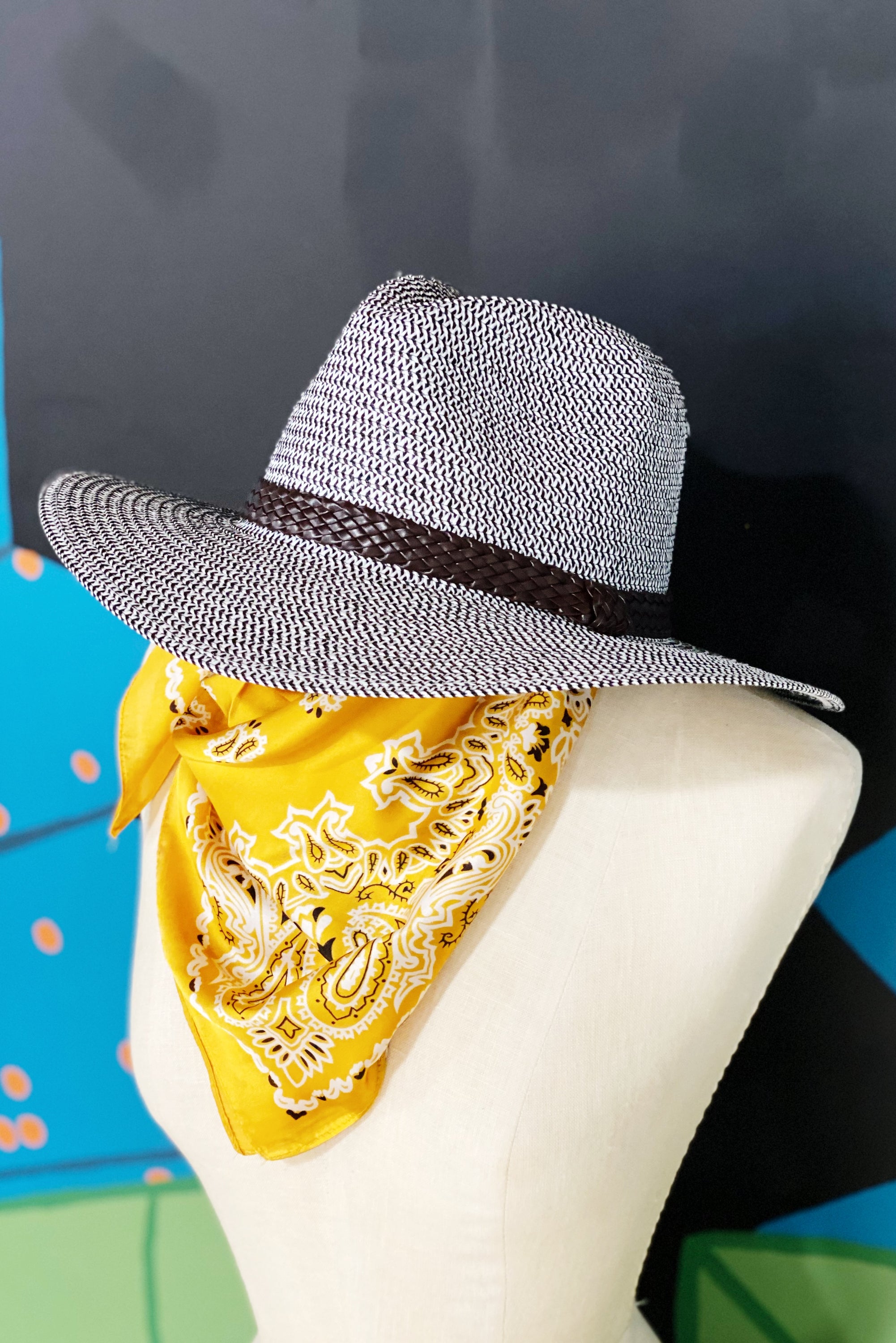 Braided Panama Fedora with faux leather band, stylish summer accessory.