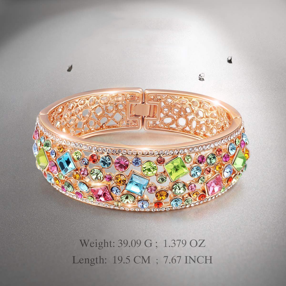 Bregenz Rainbow of Life Bangle in 18K rose gold plating, embellished with sparkling Austrian crystals, showcasing its elegant design.