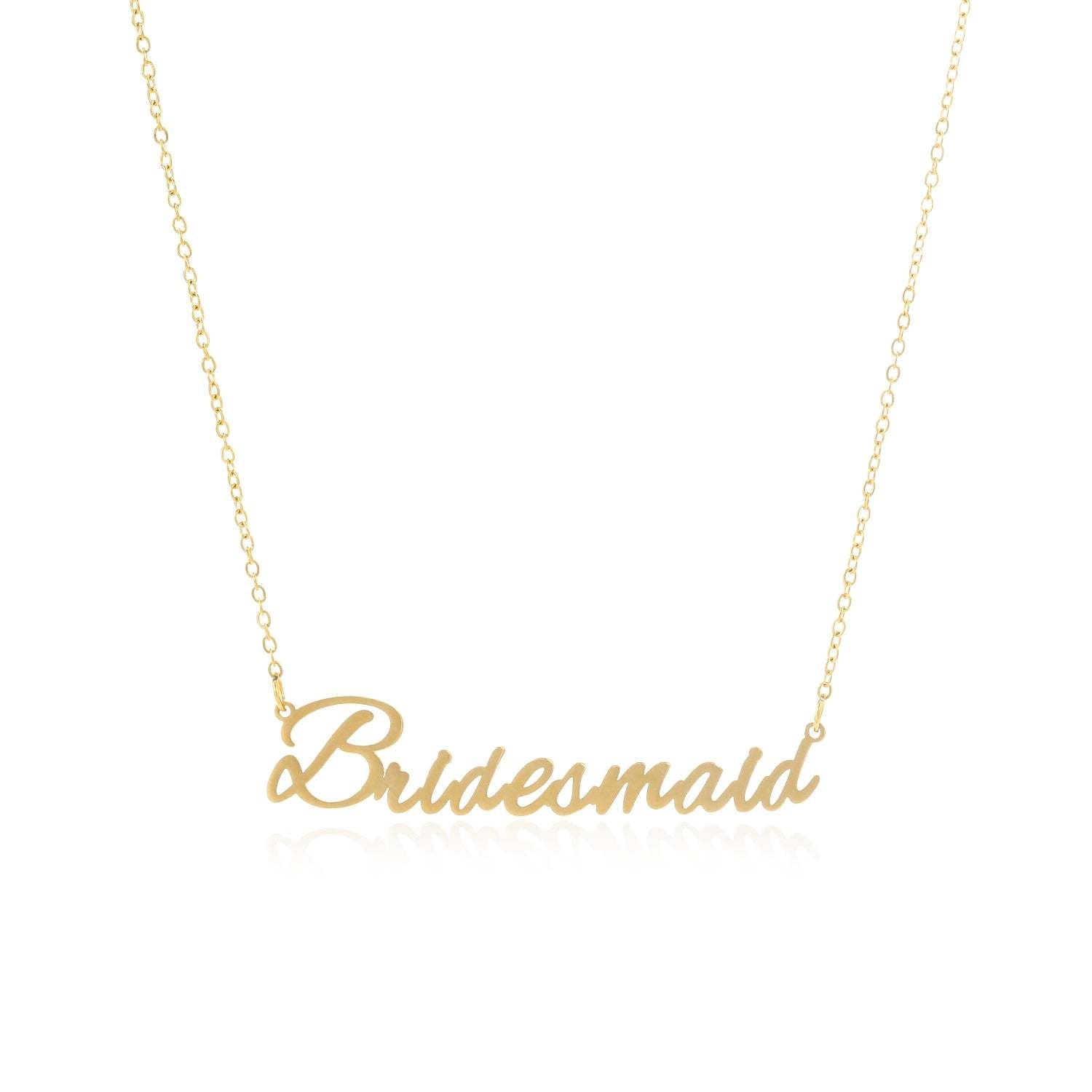 Elegant bridesmaid necklace made of tarnish-free stainless steel with gold plating, featuring an adjustable chain.