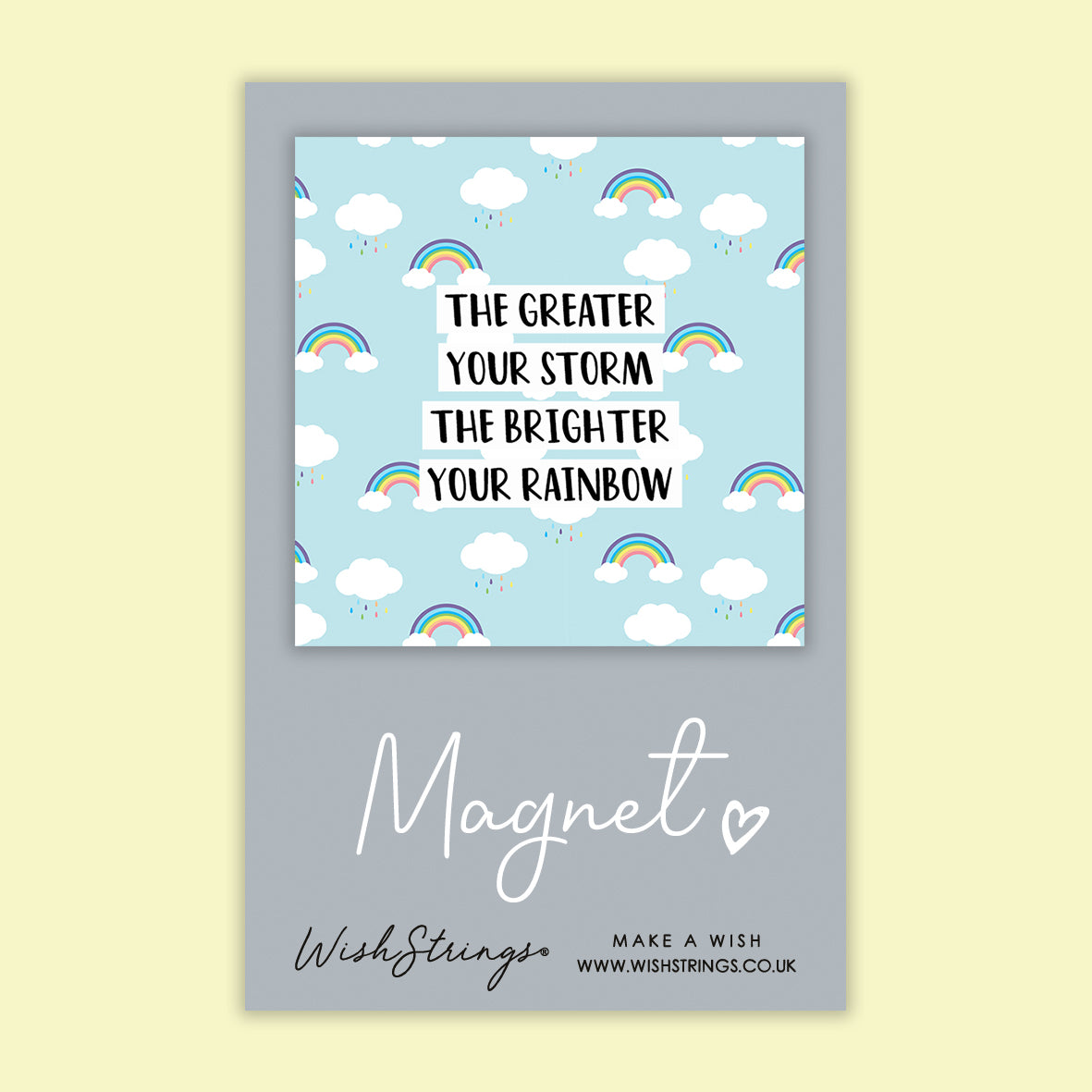 Brighter Rainbow Magnet on a colorful display card, featuring a vibrant rainbow design and meaningful sayings.